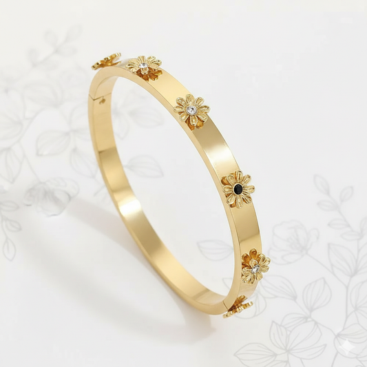 Bracelet Fleur Inoxydable & Strass Disponible en 3 Couleurs de Pierre