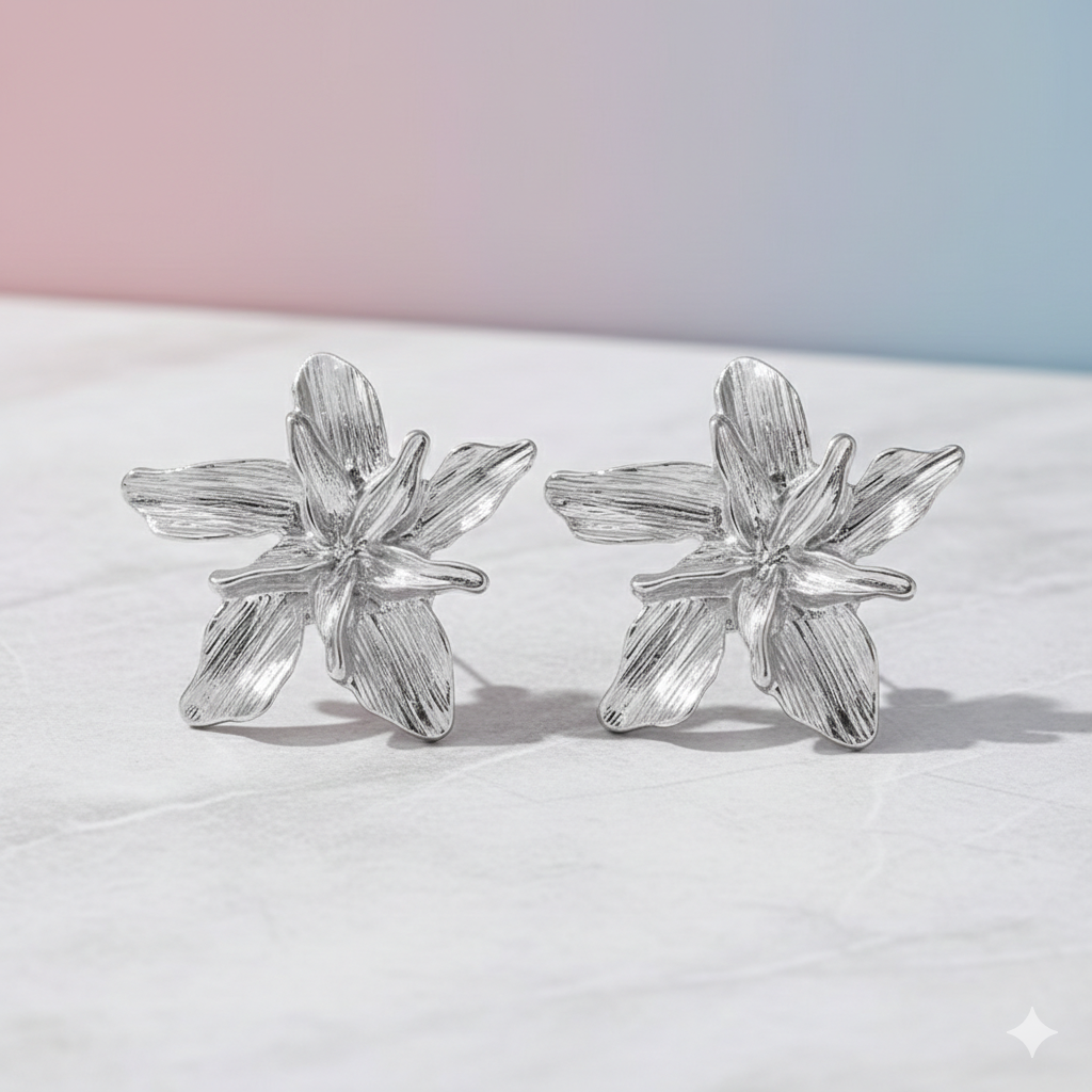 Boucles d’oreilles Fleur Royale Argent et Doré