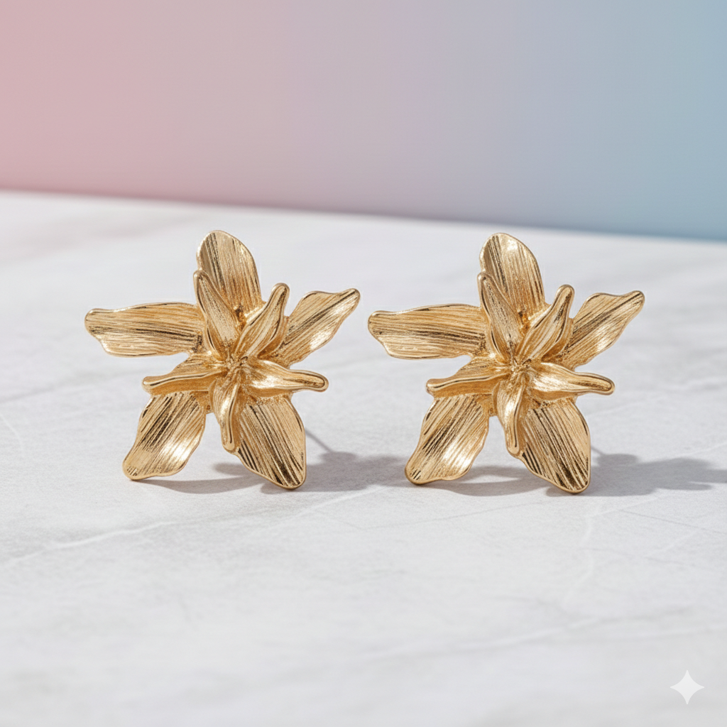 Boucles d’oreilles Fleur Royale Argent et Doré