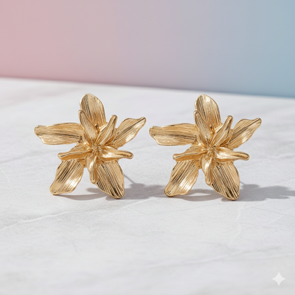 Boucles d’oreilles Fleur Royale Argent et Doré